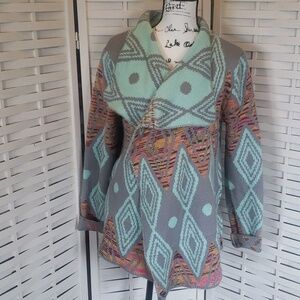 Petrol blue and orange open cowgirl knit cardigan size L/XL